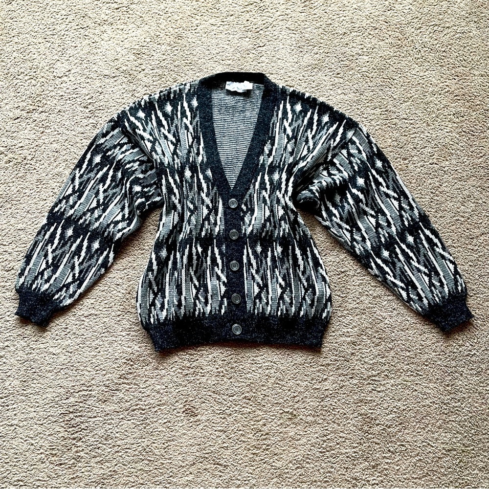 Vintage Italian Scandia Eclectic Grandpa Cardigan Chunky Sweater M Wool Blend